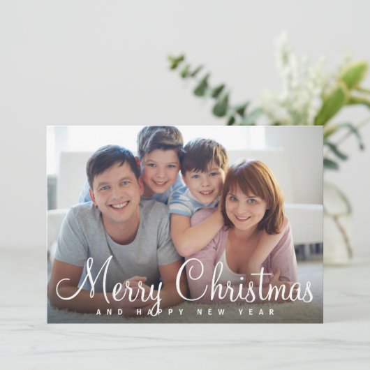 Klassiek script kwart kerst 7 Foto Collage Feestdagenkaart (Staand voorkant)
