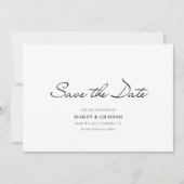 Klassiek Script Minimaal Wit Bruiloft Sla de datum Kaart (Voorkant)