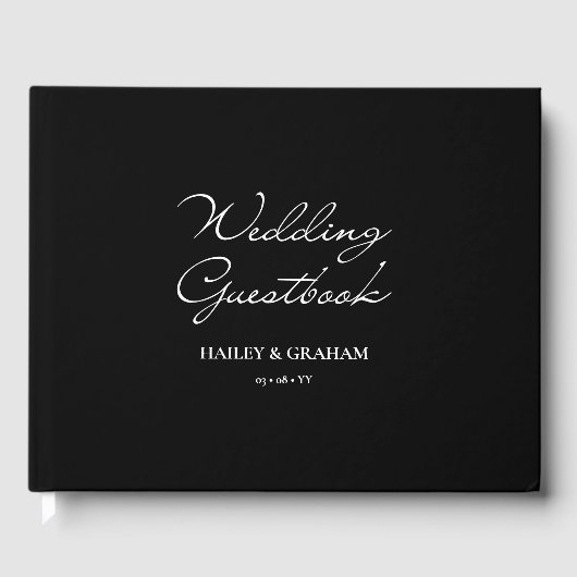 Klassiek Script minimale kalligrafie zwart bruilof Gastenboek (Voorkant)