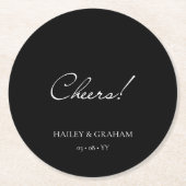 Klassiek Script minimale kalligrafie zwart bruilof Ronde Kartonnen Onderzetter (Voorkant)