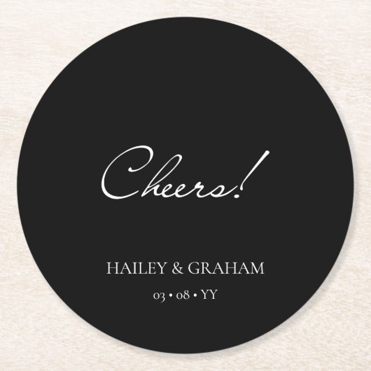 Klassiek Script minimale kalligrafie zwart bruilof Ronde Kartonnen Onderzetter (Voorkant)