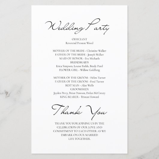 Klassiek script minimalistisch wit bruiloft progra (Achterkant)