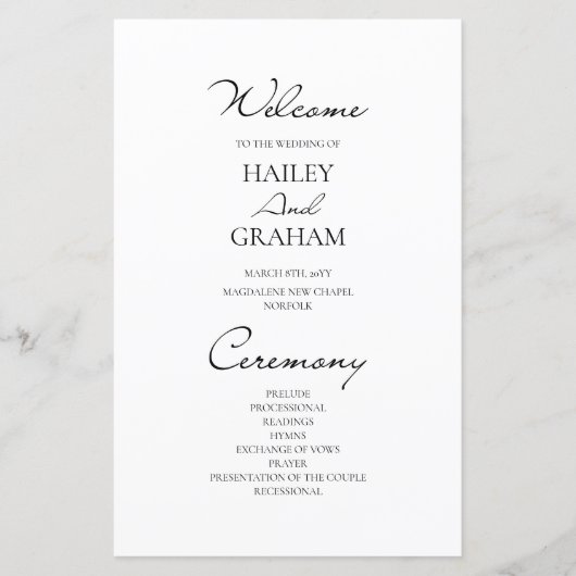 Klassiek script minimalistisch wit bruiloft progra (Voorkant)