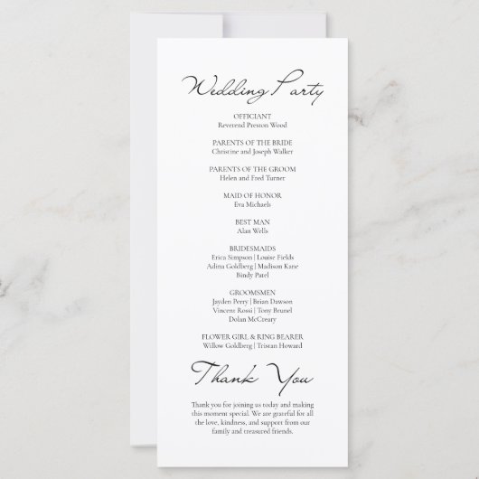 Klassiek script minimalistisch wit bruiloft progra (Achterkant)