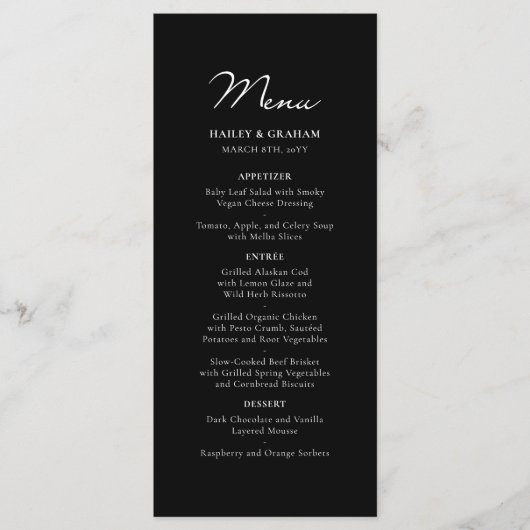 Klassiek Script minimalistisch zwart bruiloft menu (Voorkant)