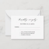 Klassiek script moderne bruiloft reactie RSVP Notitiekaartje (Voorkant)