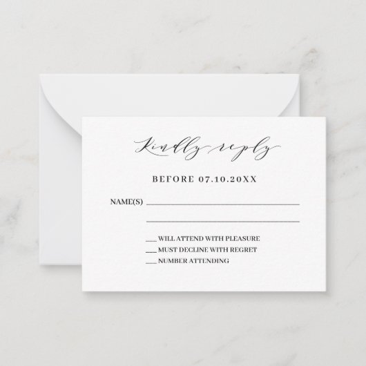 Klassiek script moderne bruiloft reactie RSVP Notitiekaartje (Voorkant)