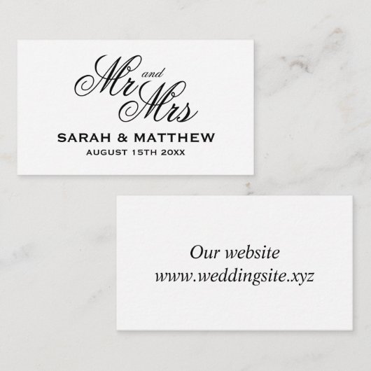 Klassiek script Mr & Mrs bruiloft bijsluiter kaart (Voorkant / Achterkant)