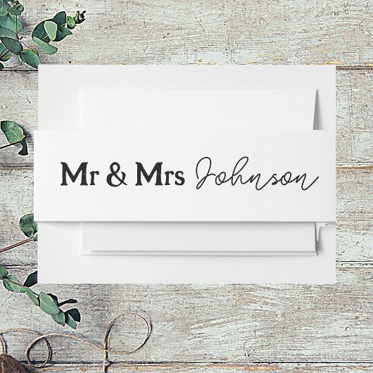 Klassiek script Mr. & Mrs. Invitation Belly Band Uitnodigingen Wikkel