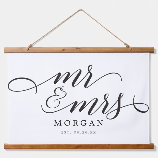 Klassiek script Mr & Mrs Wedding Sign Banner Hangend Wandkleed (Voorkant)
