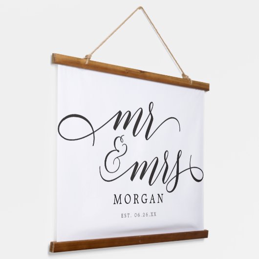 Klassiek script Mr & Mrs Wedding Sign Banner Hangend Wandkleed (Gebogen)