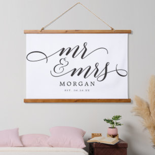Klassiek script Mr & Mrs Wedding Sign Banner Hangend Wandkleed