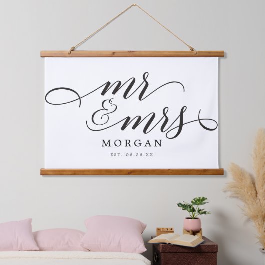 Klassiek script Mr & Mrs Wedding Sign Banner Hangend Wandkleed (Slaapkamer)