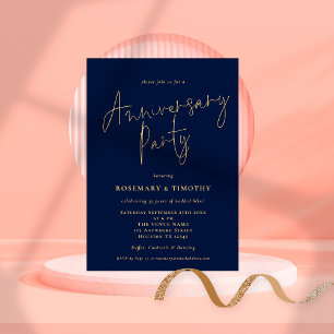 Klassiek script Navy Gouden Huwelijksjubileum Fees Kaart