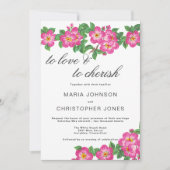 Klassiek script roze groen bloemendecoratie bruilo kaart (Voorkant)