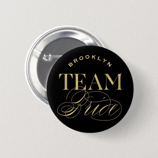 Klassiek Script Team Bruid Bruiloft Naam Knop Ronde Button 5,7 Cm (Voorkant /achterkant)