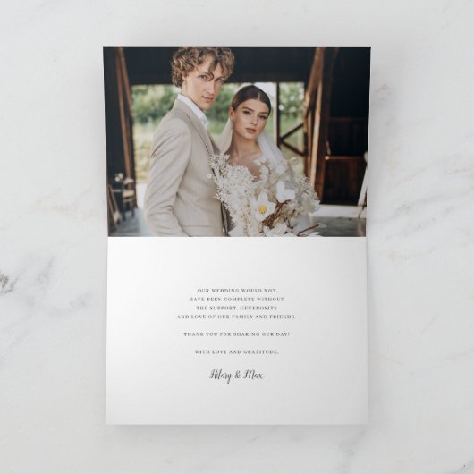 Klassiek Script Trouwfoto Dank u kaart (Binnen)