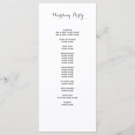 Klassiek script | Trouwprogramma Programmakaart (Achterkant)