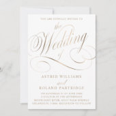 Klassiek Script Wit & faux Goud Bruiloft Kaart (Voorkant)