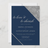 Klassiek script zilveren glitter marine blauwe bru kaart (Voorkant)