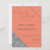 Klassiek script zilveren glitter sinaasappel glam kaart (Voorkant)