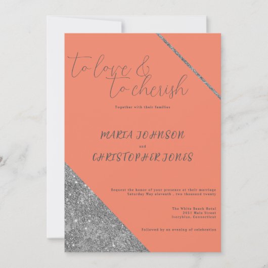 Klassiek script zilveren glitter sinaasappel glam kaart (Voorkant)