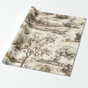 Klassiek Sepia Herfst Pompoen Plattelandspatroon Cadeaupapier