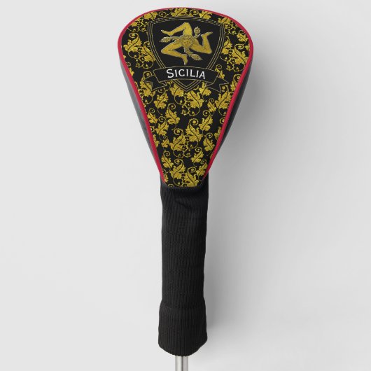 Klassiek Siciliaans Trinacria Gold Leaf Pattern Golfheadcover (Voorkant)