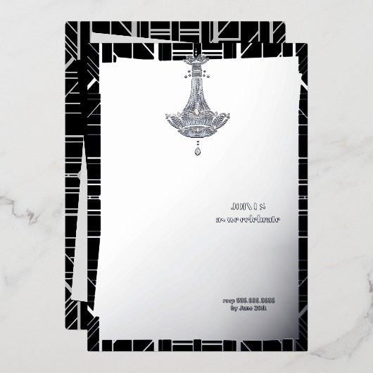 Klassiek SILVER Gatsby Flapper Vrijgezellenfeest Folie Uitnodiging (Voorkant / Achterkant)