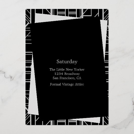 Klassiek SILVER Gatsby Flapper Vrijgezellenfeest Folie Uitnodiging (Achterkant)