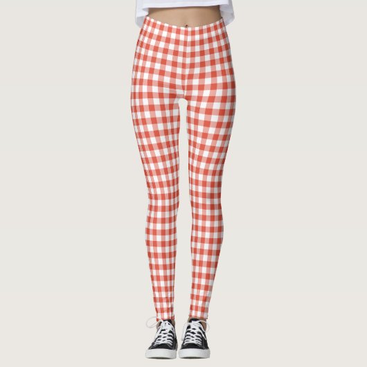 Klassiek Sinaasappel en wit Buffel Check Pattern Leggings (Voorkant)