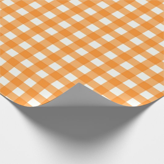Klassiek Sinaasappel Gingham geruit patroon Cadeaupapier (Hoek)