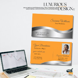 Klassiek Sinaasappel met Wavy Silver Decor en foto Visitekaartje