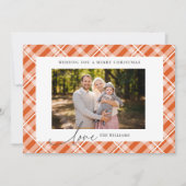 Klassiek Sinaasappel Tartan Plaid Twee foto's Kers Feestdagenkaart (Voorkant)