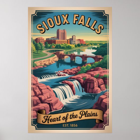 Klassiek Sioux Falls South Dakota Retro Reisposter Poster (Voorkant)
