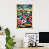 Klassiek Sioux Falls South Dakota Retro Reisposter Poster (Thuiskantoor)