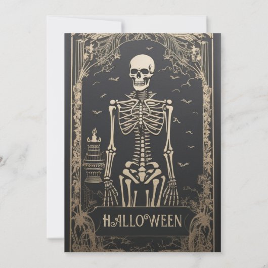 Klassiek skelet Halloween Kaart (Achterkant)