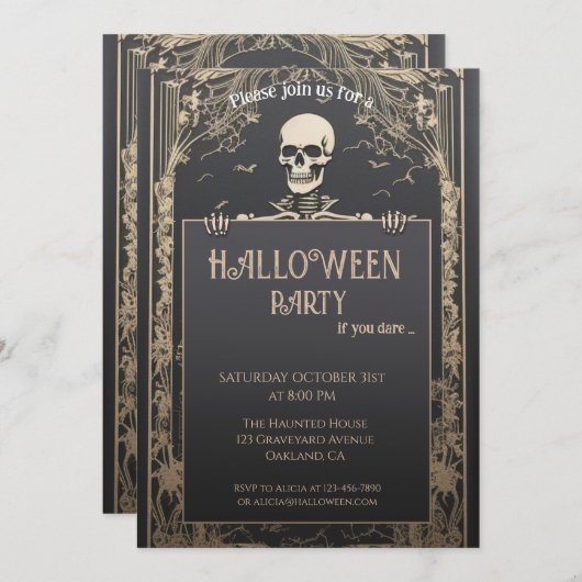 Klassiek skelet Halloween Kaart (Voorkant / Achterkant)