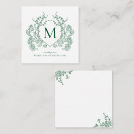 Klassiek smaragdgroen bloemenkroon monogram notitiekaartje