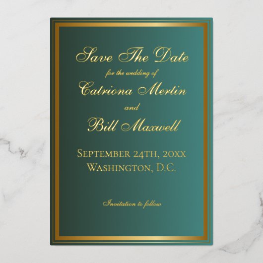 Klassiek smaragdgroen en goud Save the Date Folie Uitnodiging (Voorkant)