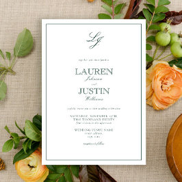 Klassiek Smaragdgroen Kalligrafie Monogram Trouwfe Kaart