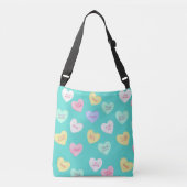 Klassiek Snoep van Valentijnse  Harten op Blauwgro Crossbody Tas (Voorkant)