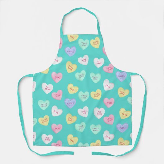 Klassiek Snoep van Valentijnse Harten op Blauwgro Schort (Voorkant)