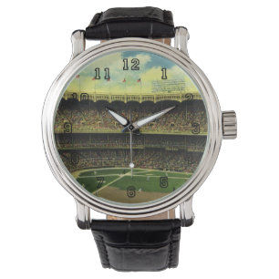 Klassiek sporthonkbalstadion met menigten horloge