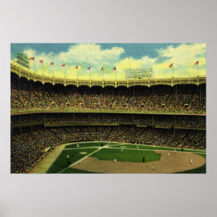 Klassiek sporthonkbalstadion met menigten poster