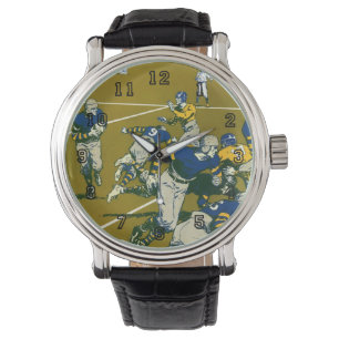 Klassiek sportvoetbalspel, gouden tegen blauwe tea horloge