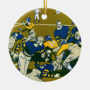 Klassiek sportvoetbalspel, gouden tegen blauwe tea keramisch ornament