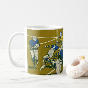 Klassiek sportvoetbalspel, gouden tegen blauwe tea koffiemok