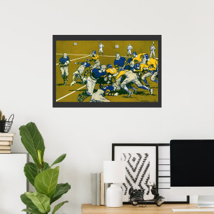 Klassiek sportvoetbalspel, gouden tegen blauwe tea poster