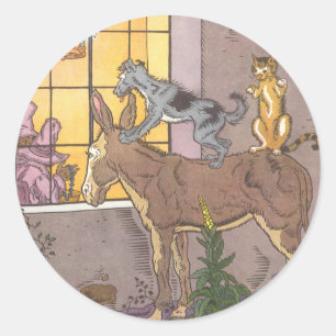 Klassiek sprookje, De muzikanten van Bremen, Hauma Ronde Sticker